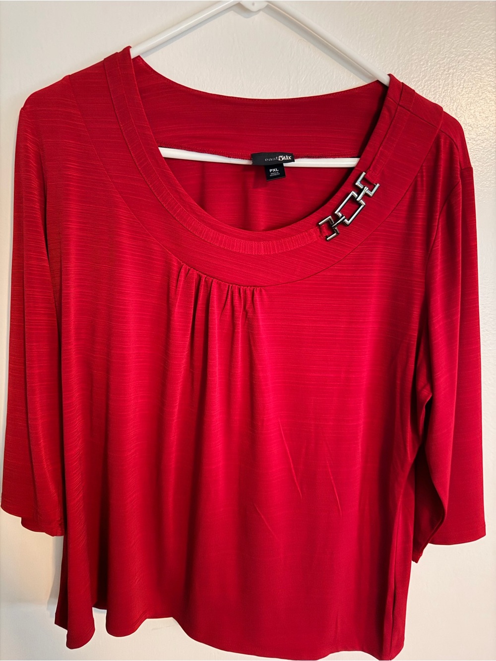 East 5th Red Scoop-Neck Long Sleeve Top with Silver Accent